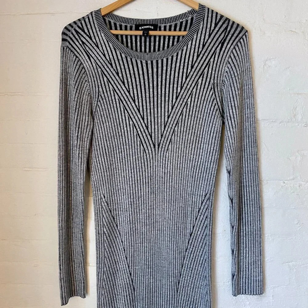 Express Gray Ribbed Sweater Dress large - Picture 5 of 8